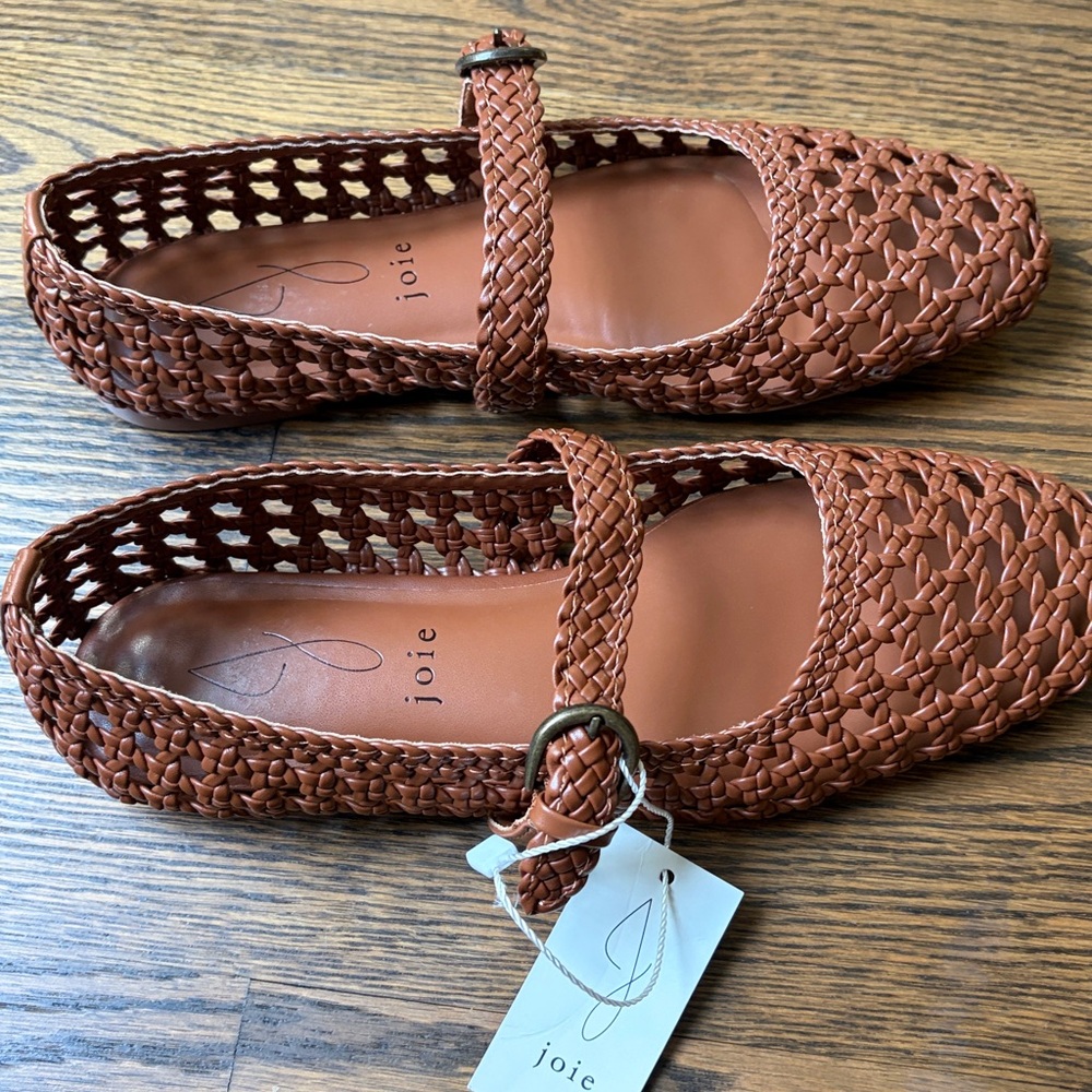NWT Joie Woven Mary Jane Flats in Cognac Brown - Picture 2 of 9